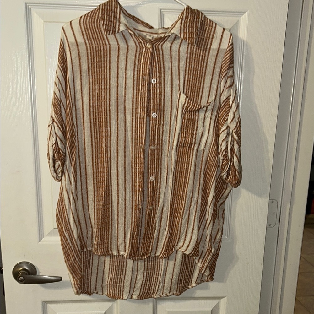 En Creme Brown and Cream Striped Casual Shirt